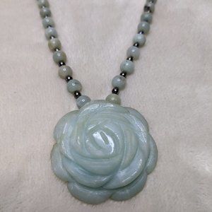 Blue Lace Agate Beaded Necklace with Rose Pendant